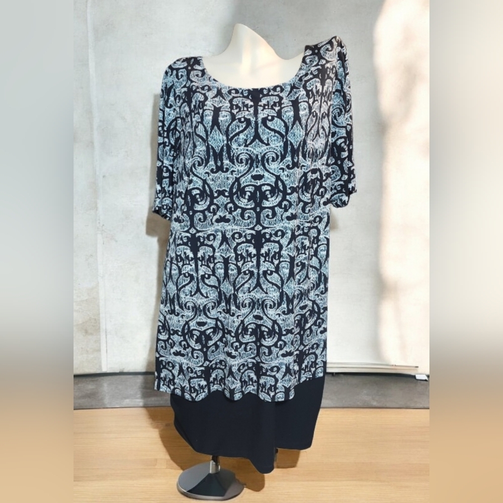 Connected Apparel 🇺🇸 Black/blue/white Midi Dress